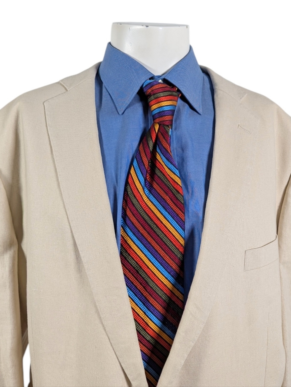 Bianco Brioni Blazer Sport Jacket Size 52 L Linen Tan Beige Made in Italy NWT